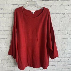 J.Jill Pure Jill Red Sweater Top Size XS Cashmere Cotton Blend Kangaroo Pocket